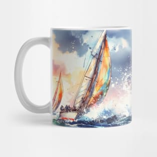 artistic illustration of a sail boat race in a storm and heavy seas Mug